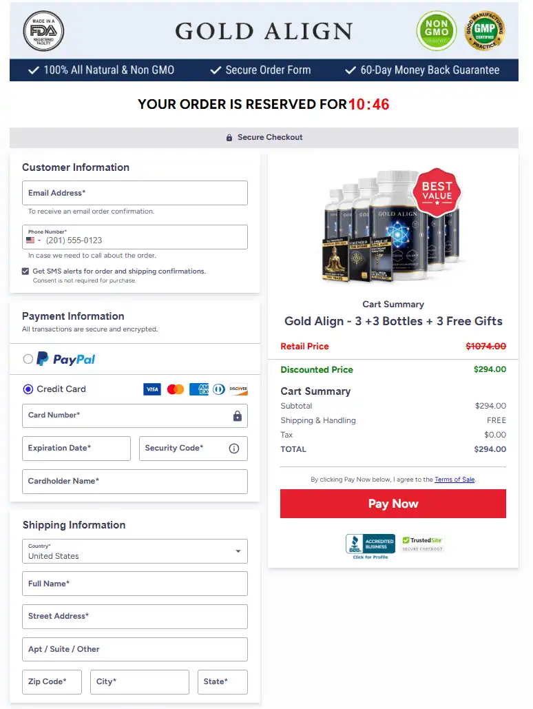 GoldAlign Order Page